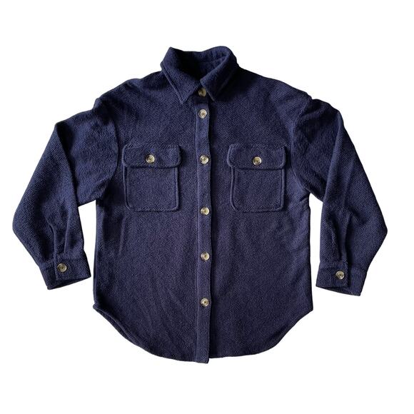 NWT By Anthropologie Bouclé Shacket Shirt Jacket Navy Button Front S - Picture 1 of 7